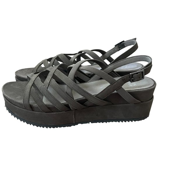 Eileen Fisher Womens Gray Leather Platform Wedge‎ Strappy Sandals Size 10 - Picture 3 of 10